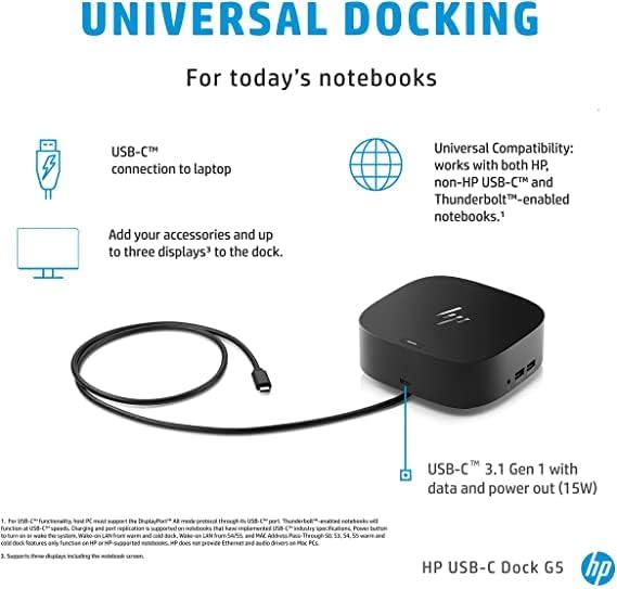 HP USB-C Dock G5 Dock 2.0 Up to 100W via USB-C for HP laptops, MacBook computers